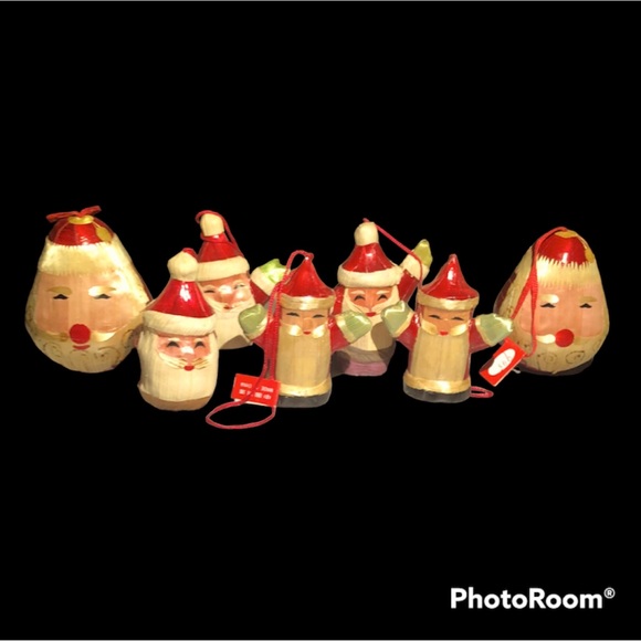 Santa Ornaments Vintage 7 Rolly Polly NWT Handmade and Hand Painted - Picture 1 of 8